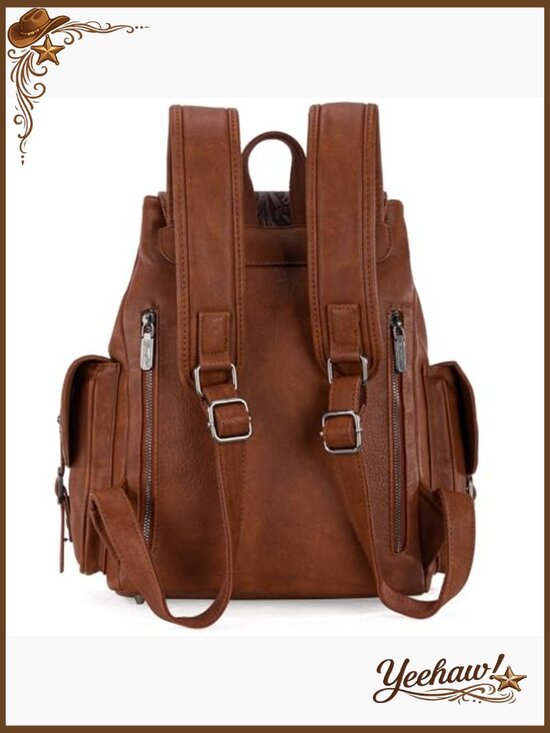 Western Floral Tooled Real Leather Backpack Purse Travel Bag display picture 2